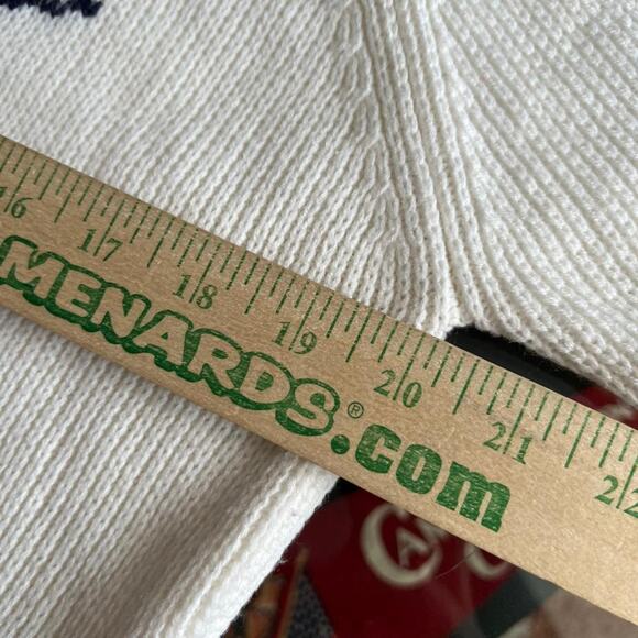 80s Acrylic Flower White Mockneck Nordic Knit Sweater Size L - Picture 5 of 7